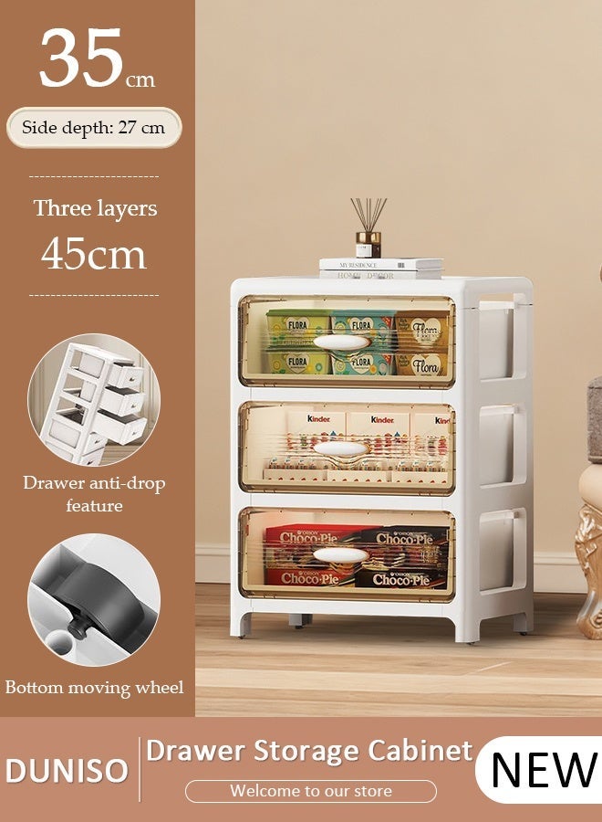 DUNISO 3 Layers Drawer Storage Cabinet Drawer Plastic Containers Box with Wheels 35CM Wide Slit Cabinet Drawer Unit Multipurpose Drawer Storage Organizer for Kitchen Bedroom Bathroom and Living Room - Image 1